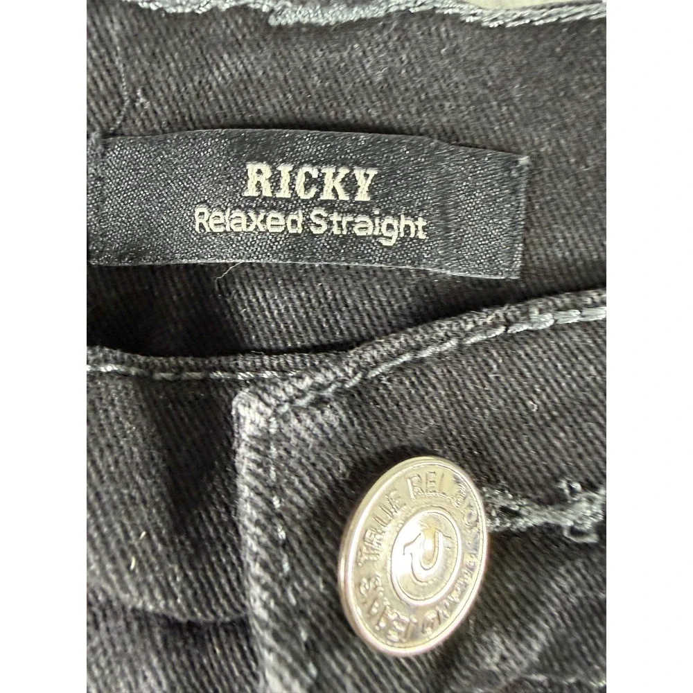 True Religion Ricky Relaxed Straight Jeans Mens 32x30 Flap Pockets Cut Ankle